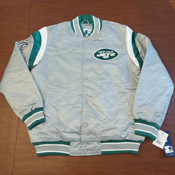 Starter New York Jets Full Snap Varsity Jacket Grey Green LS300171 Men's Size L - Picture 1 of 6